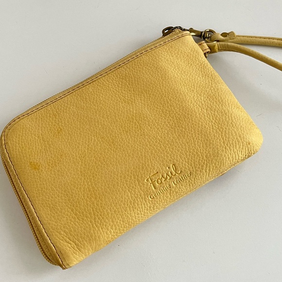 Fossil Embroidered Butterflies Floral Wristlet Wallet‎ Leather Yellow Clutch - Picture 5 of 15